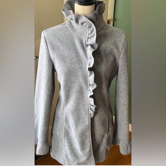 Womens Eivisa Collection Grey cute fleece ruffles button down coat, Size M - Picture 1 of 10
